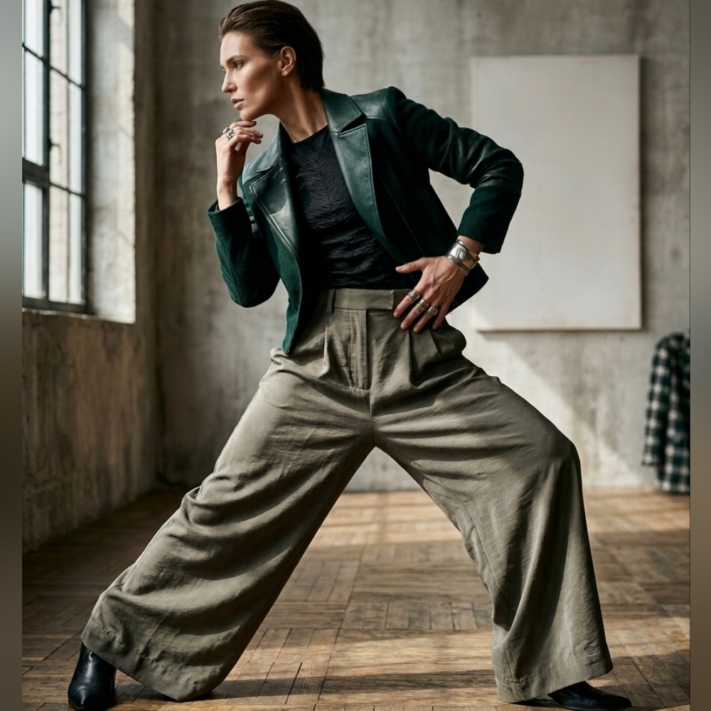 MaxMara Grey Wide-Leg High-Rise Trousers